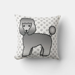 Grey Toy Poodle Cute Cartoon Dog Throw Pillow