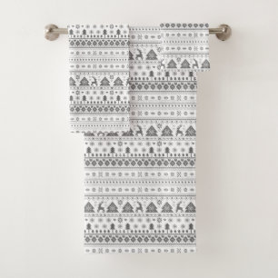Grey Traditional Scandinavian Nordic Christmas Bath Towel Set