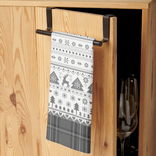 Grey Traditional Scandinavian Nordic Christmas Kitchen Towel (Thirds Fold)