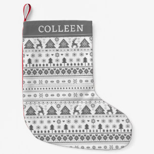 Grey Traditional Scandinavian Nordic Personalized Small Christmas Stocking