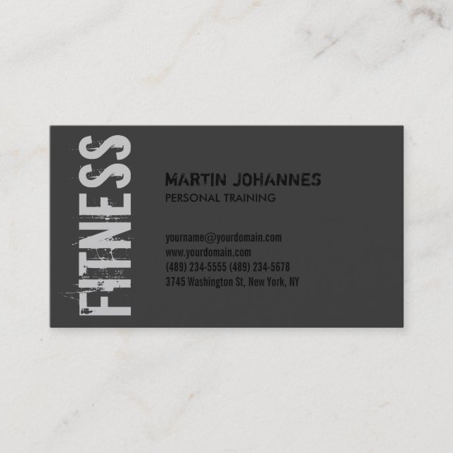 Grey Trainer Fitness Modern Business Card (Front)