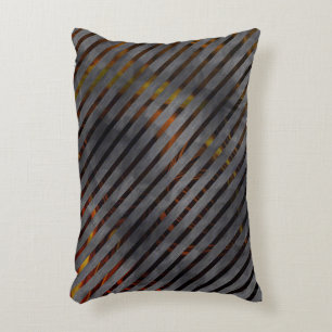 Grey transverse stripes, carbon ribbons, gold red accent pillow