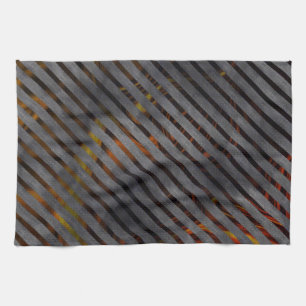 Grey transverse stripes, carbon ribbons, gold red kitchen towel