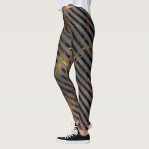 Grey transverse stripes, carbon ribbons, gold red leggings
