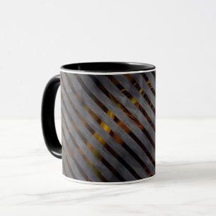Grey transverse stripes, carbon ribbons, gold red mug