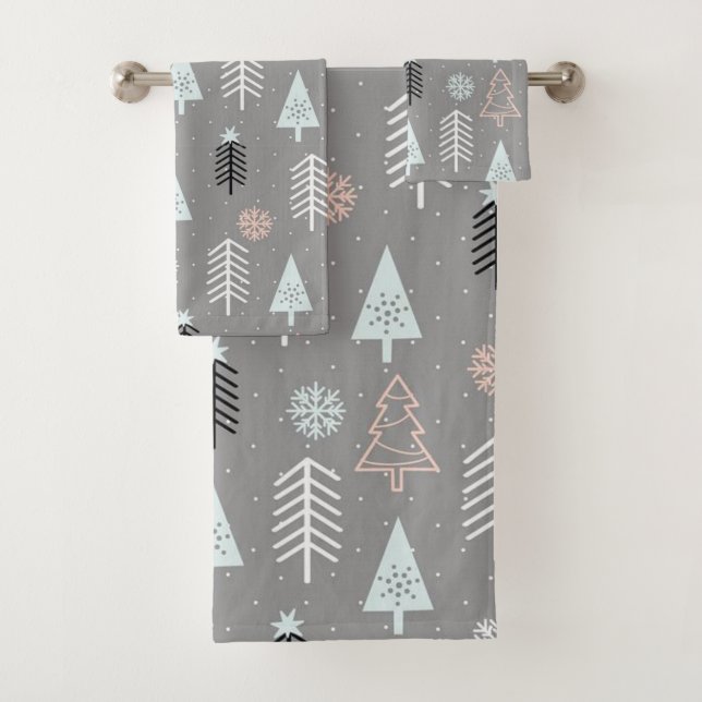 grey trees christmas bath towel set (Insitu)