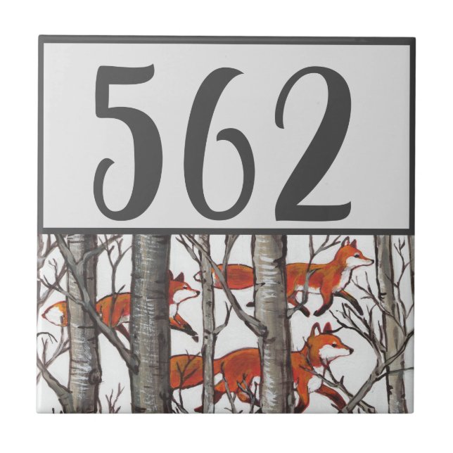 Grey Trees Red Fox House Number Template Nature Tile (Front)