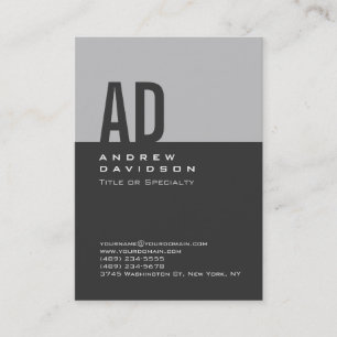 Grey Trendy Stripe Monogram White Business Card