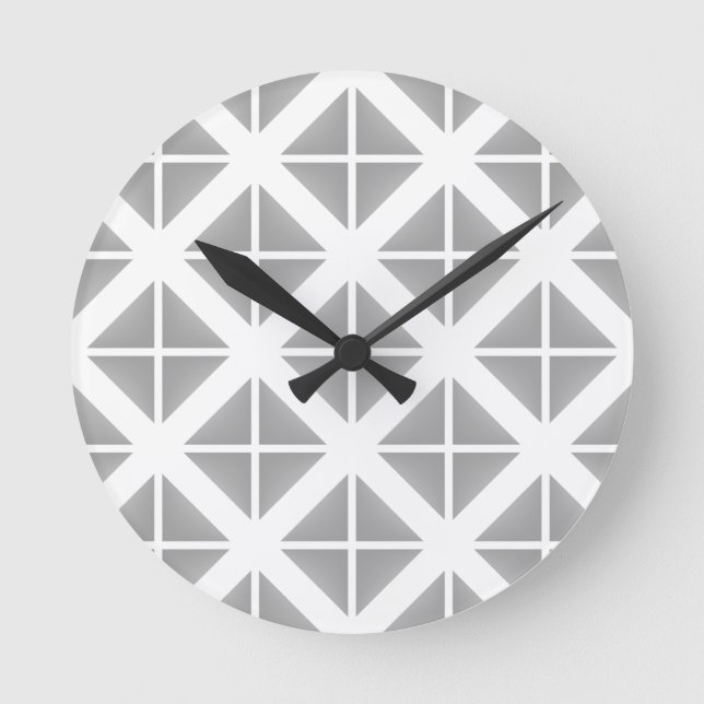 Grey Trendy Triangle Pattern Round Clock (Front)