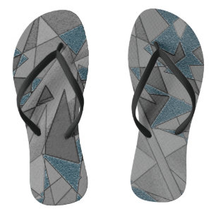 Grey triangle cutouts with rough dark blue pieces flip flops