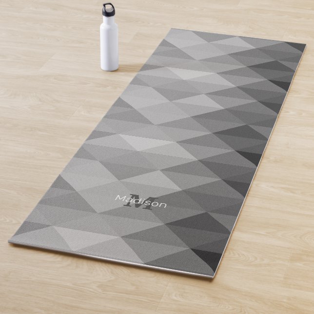 Grey triangle geometric squares pattern Monogram Yoga Mat (In Situ)
