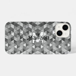 Grey triangle retro geometry pattern Monogram iPhone 14 Case