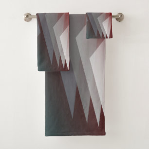 Grey triangles on teal burgundy bath towel set