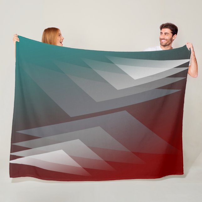 Grey triangles on teal burgundy fleece blanket (In Situ)