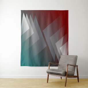 Grey triangles on teal burgundy tapestry