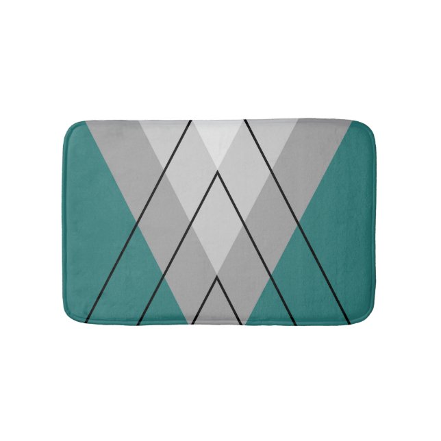 Grey triangles on turquoise background bath mat (Front)