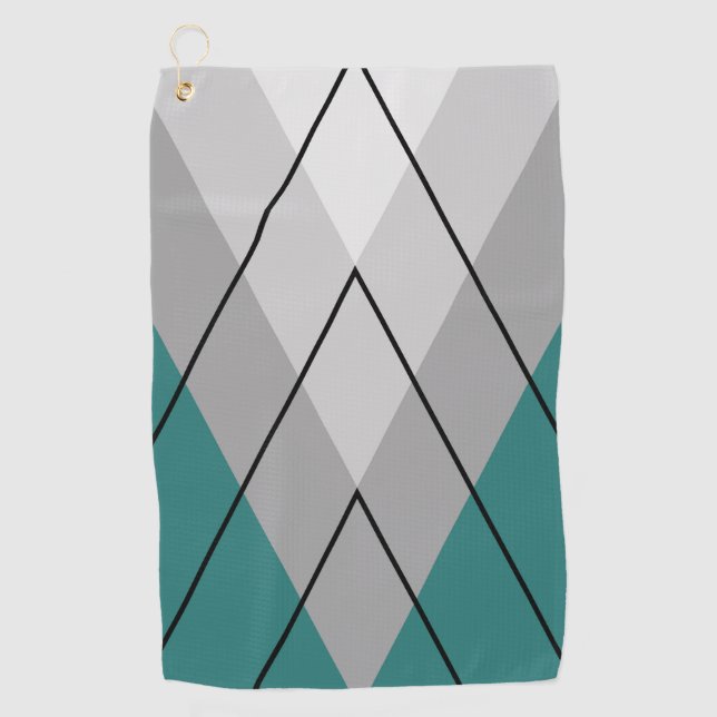 Grey triangles on turquoise background golf towel (Front)