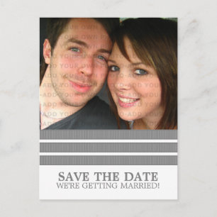 Grey Triple Stripe Save the Date Postcard