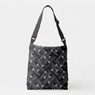 Grey Trombone Crosshatch Pattern Crossbody Bag