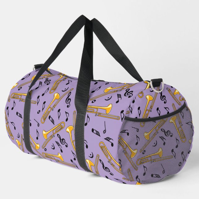 Grey Trombone Crosshatch Pattern Duffle Bag (Right Corner)