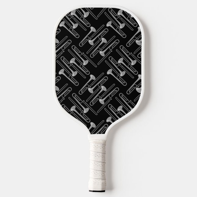Grey Trombone Crosshatch Pattern Pickleball Paddle (Back)