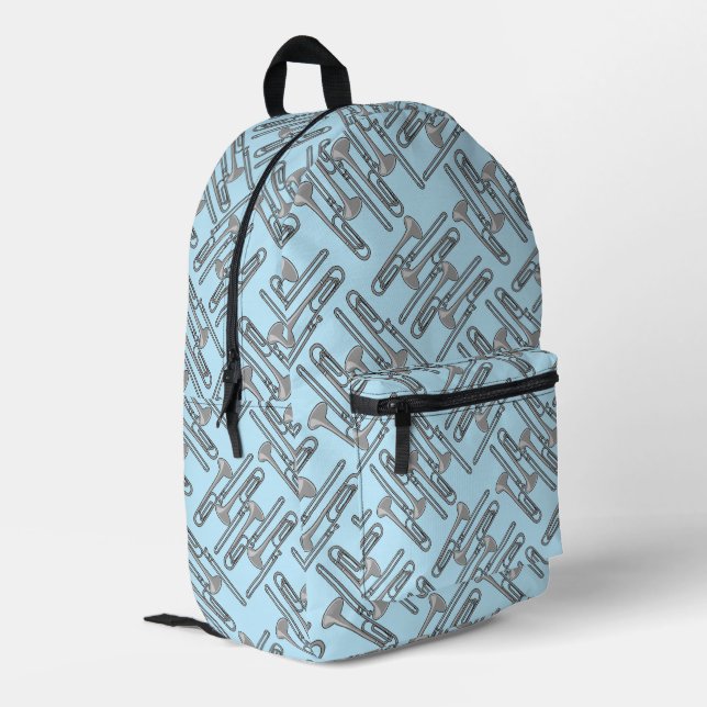 Grey Trombone Crosshatch Pattern Printed Backpack (Back Corner Left)