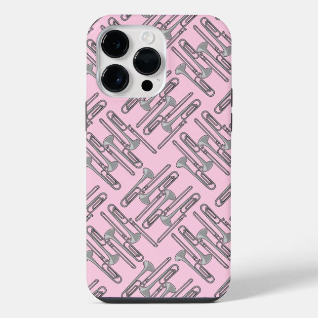 Grey Trombone Crosshatch Pink Pattern iPhone Case (Back)