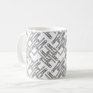 Grey Trombone Crosshatch White Pattern Coffee Mug