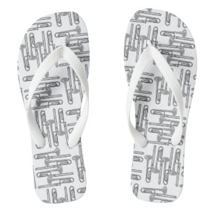 Grey Trombone Crosshatch White Pattern Flip Flops
