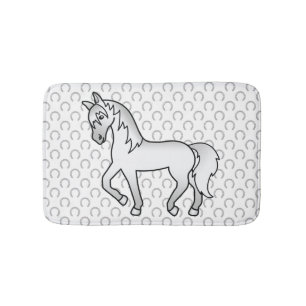 Grey Trotting Horse Cute Cartoon Illustration Bath Mat
