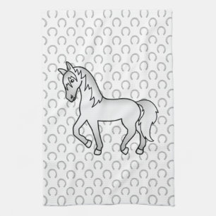 Grey Trotting Horse Cute Cartoon Illustration Kitchen Towel