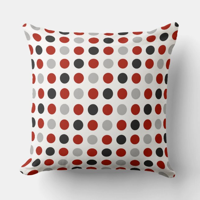 grey, turkey red and white dots throw pillow (Front)