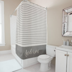 Grey Turkish Stripes Monogram   Farmhouse Bath