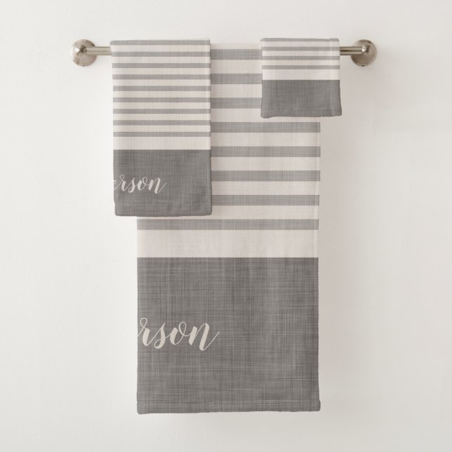 Grey Turkish Stripes Monogram | Farmhouse Bath Towel Set (Insitu)