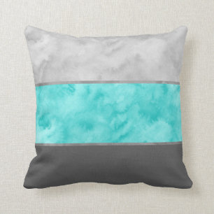 Grey Turquoise Block Stripes Throw Pillow