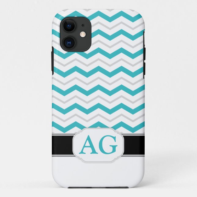 Grey & Turquoise Chevron Monogram iPhone 5 Case (Back)