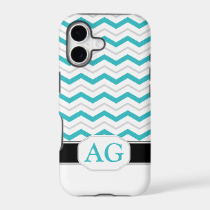 Grey & Turquoise Chevron Monogram iPhone 5 Case
