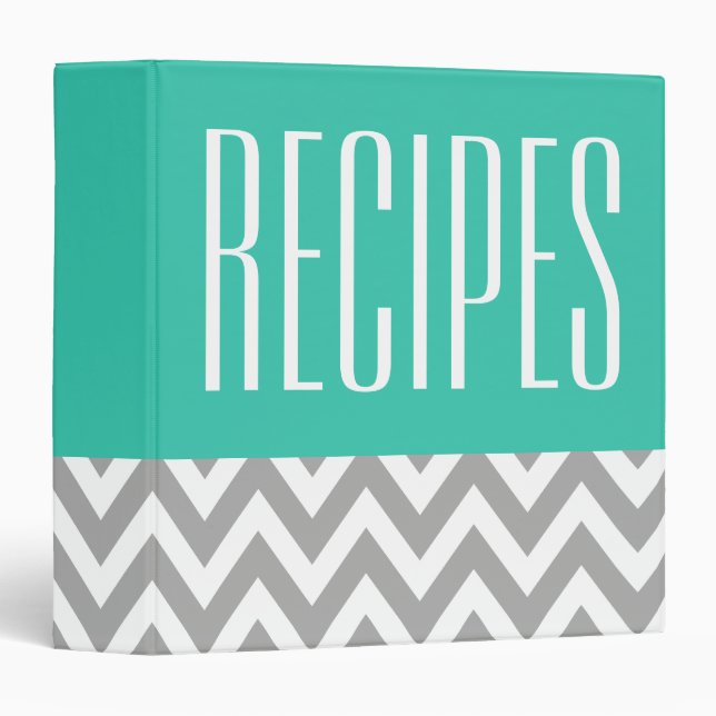 Grey Turquoise Recipe Organizer Binder Gift (Front/Spine)