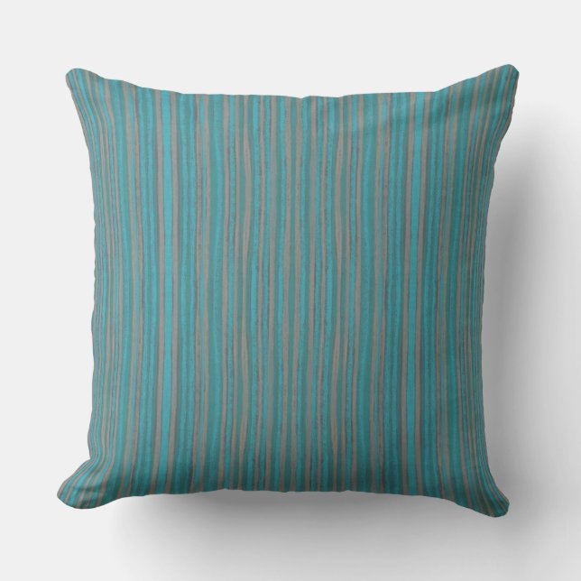 Grey & turquoise stripes, pattern, narrow stripe throw pillow (Front)