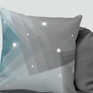 Grey Turquoise & White Geometric Pattern Throw Pillow