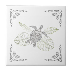 Grey Turtle And Ornament Tropical Tile