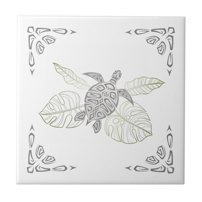 Grey Turtle And Ornament Tropical Tile (Front)