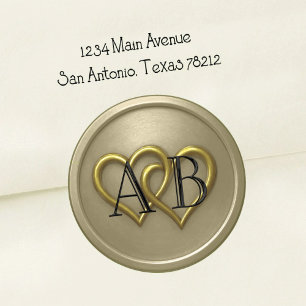 Grey Two Hearts Black Monogram Wedding Classic Round Sticker