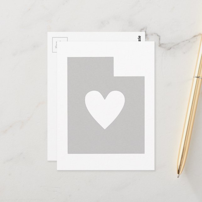 Grey Utah Shape with Heart Grey Utahan Love Adore Postcard (Front/Back In Situ)