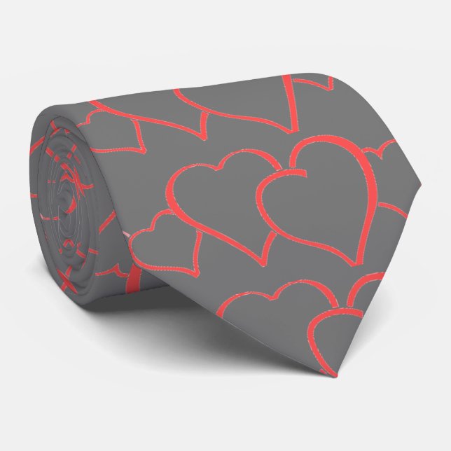 Grey Valentine Hearts Tie (Rolled)