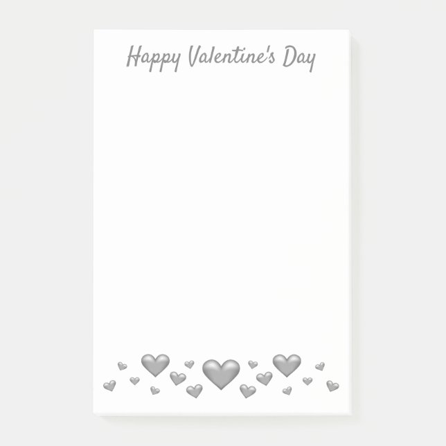Grey Valentine's Day Hearts & Custom Text Post-it Notes (Front)