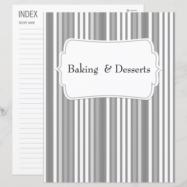 Grey Vertical Striped Recipe Category/Index (Front/Back)