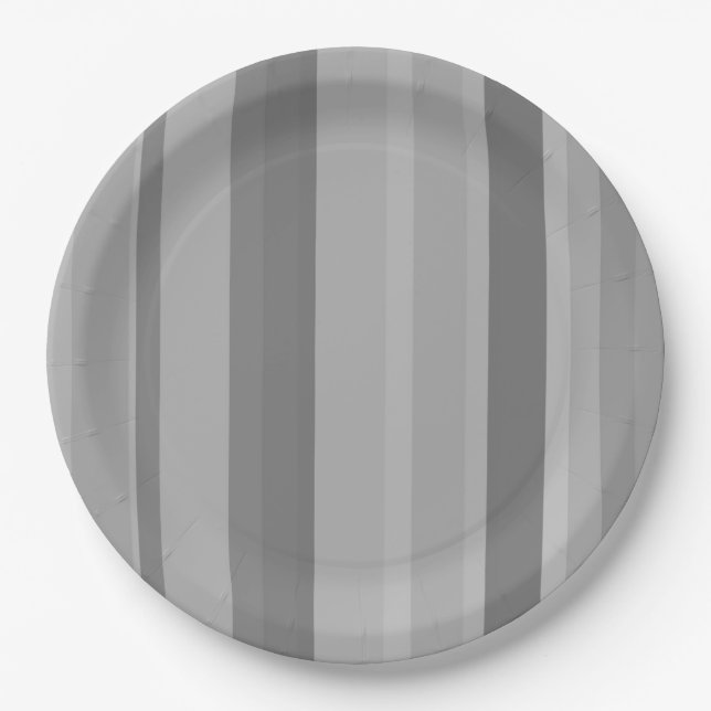 Grey vertical stripes paper plate (Front)