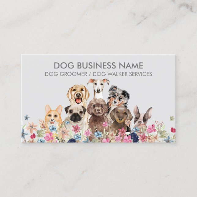 Grey Veterinary Logo Pet Hotel Dogs Business Card (Front)