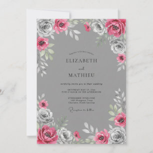 Grey Vibrant Floral Wedding Invitation